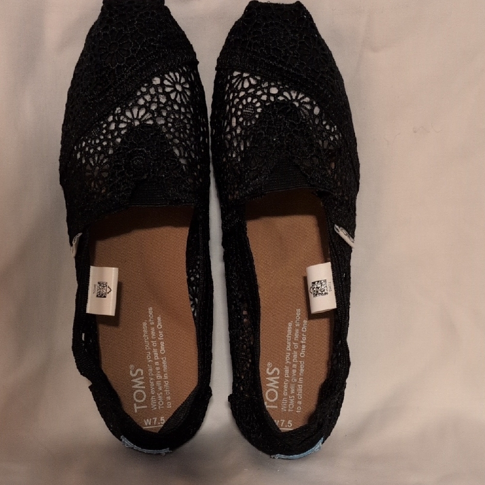 TOMS Black Crochet Slip-On Shoes